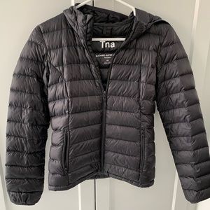 aritzia TNA little puff spring jacket in matte black - retail price $98 +tax
